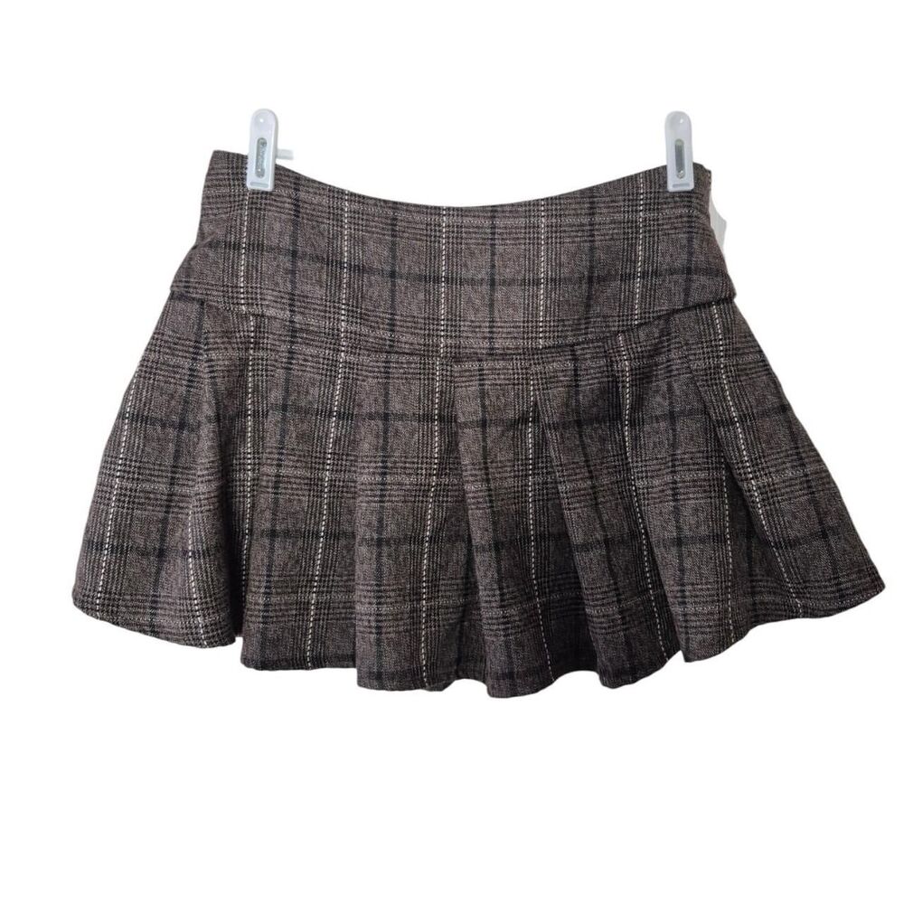 SHEIN Brown Plaid Pleated Belted Mini Skirt Academia Preppy Twee Size Small - Picture 2 of 3